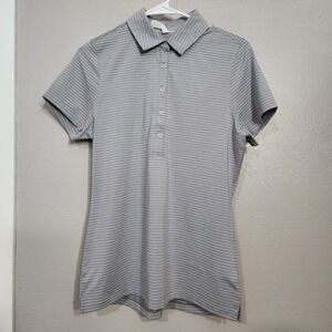 Under Armour Heat Gear‎ Women's Medium Striped Polo M Light Gray White New Golf